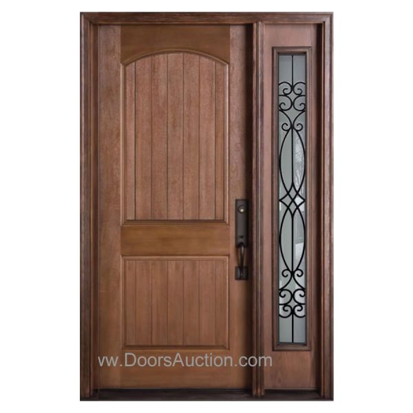 Fiberglass door Mahogany Grain Rustic Blackburn Wrought iron