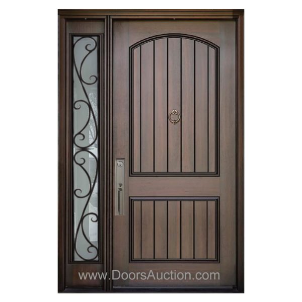 Fiberglass door- Mahogany Grain Rustic Bristol Wrought Iron glass