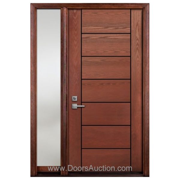 Single Entry Fiberglass door plus one sidelite – Oak Grain Contemporary