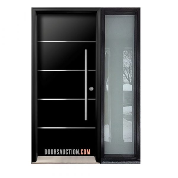 Single Modern door with one sidelite stainless bar