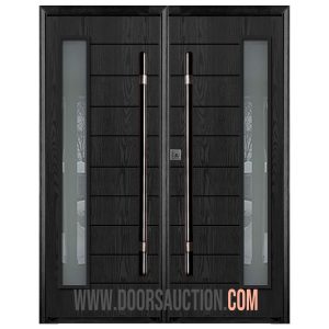 Fiberglass Oak grain Double modern door - Sydney Dark Gray Brampton