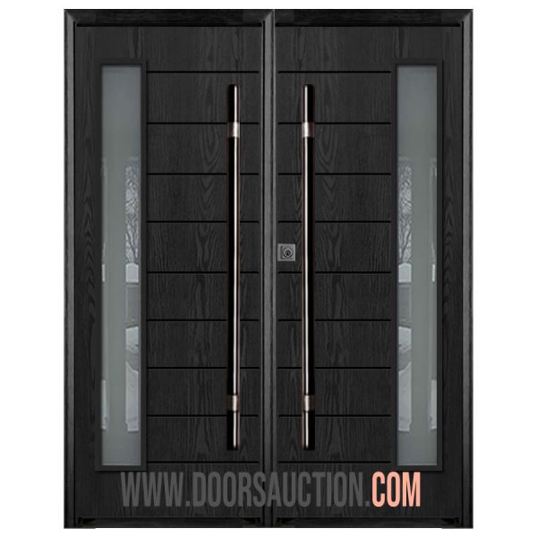 Fiberglass Oak grain Double modern door - Sydney Dark Gray Brampton