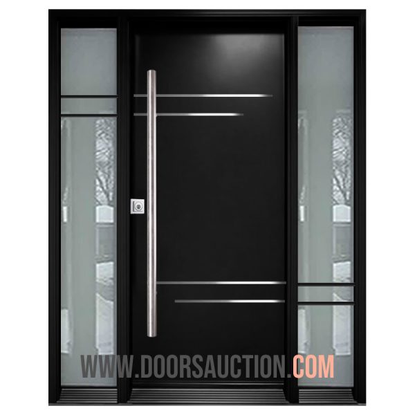 Single Modern door two sidelites Satina Black Toronto