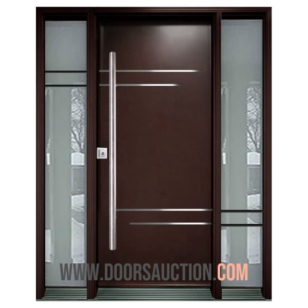 Single Modern door two sidelites Satina Dark Brown Oakville