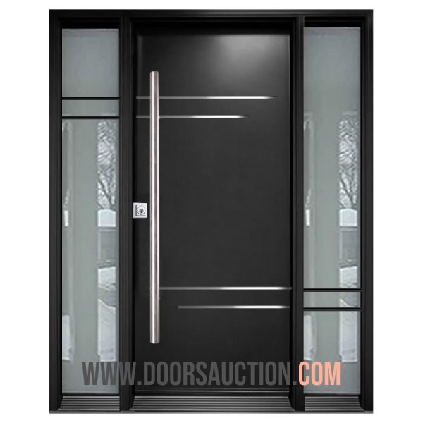 Single Modern door two sidelites Satina Dark Grey Hamilton